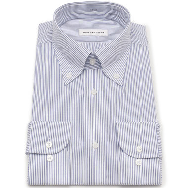 【発送在庫あり】【形態安定】ボタンダウンワイシャツ/ホワイト×ネイビーストライプ