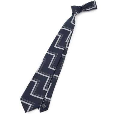 【BLACK LINE】シルクブレンド幾何学柄ネクタイ 7.5cm幅/ネイビー