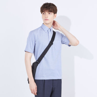 【RBC/五分袖】ボタンダウンビズポロシャツ プルオーバータイプ/ブルー/4S コットンブレンド