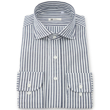 【RBC】ワイドカラーシャツ/ネイビー＆ホワイト×ストライプ