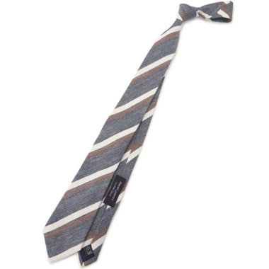 【BLACK LINE】リネンシルクコットンストライプネクタイ 7.5cm幅/ネイビー×ブラウン×ホワイト/Finest fabrics by COMO ITALY