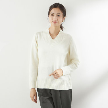 天竺Vネックニット/イエロー