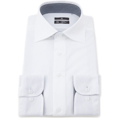 【発送在庫あり】【WEB限定】【BLACK LINE】ワイドカラーワイシャツ/ホワイト/襟袖裏別：グレー×グレンチェック/「4S」スーパーノンアイロン・ストレッチ