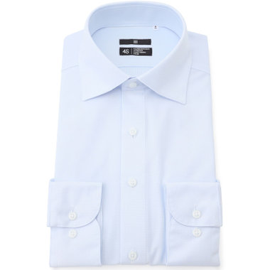 【発送在庫あり】【WEB限定】【BLACK LINE】ワイドカラーワイシャツ/ブルー×ドビー/「4S」スーパーノンアイロン・ストレッチ