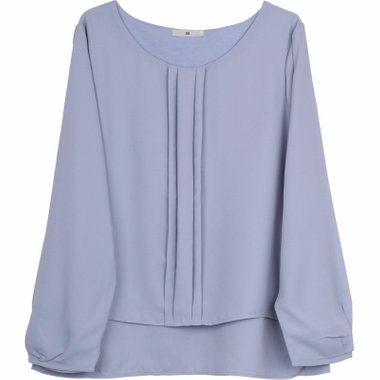 【WEB限定/OUTLET/汚れ・キズ等有】【SL/9分袖】フロントプリーツ 裾レイヤードデザイン/ブルー