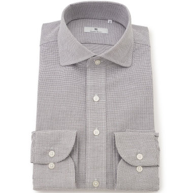 【発送在庫あり】【CLASSICO TAPERED】ホリゾンタルワイドドレスワイシャツ/ブラウン×レノクロス(からみ織り)