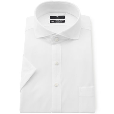 リゼッタ、高級リネン　ホワイト 半袖シャツ ボタン付き 春夏向け【形態安定】SUMMERPREMIUMPLEATS_スモールワイドカラー