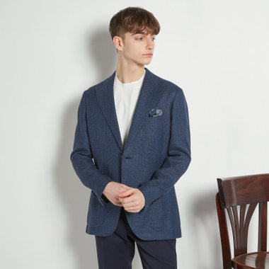 【CLASSICO TAPERED】【春夏】ウールリネン2釦シングルジャケット/ネイビー/パッチポケット/MARZOTTO