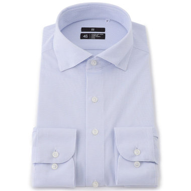 【WEB限定/OUTLET/汚れ・キズ等有】【BLACK LINE】ホリゾンタルワイドカラースナップダウンワイシャツ/ブルー×ドビー/「4S」スーパーノンアイロン・ストレッチ