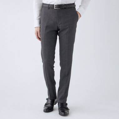 【SLIM TAPERED】【秋冬】ウールブレンドパンツ 0タック/グレー×バーズアイ/ウォッシャブル素材/ウエストムーブ仕様/※裾上げ必要