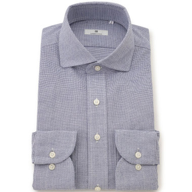 【発送在庫あり】【CLASSICO TAPERED】ホリゾンタルワイドドレスワイシャツ/ネイビー×レノクロス(からみ織り