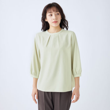 【SILVER LINE/7分袖】タイ付き2WAYプルオーバー/グリーン/「ウォッシャブル可能」「2WAYストレッチ」「防シワ」「UV加工」「接触冷感」「透け軽減」