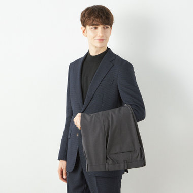 【タグ付 極美品】スーツセレクト　スーツ　セットアップ　パンツ2本　黒ストライプ ウール混 パンツウォッシャブル】タカキュー 2ボタン2ピース