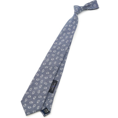 【SILVER LINE】シルクリネンペイズリーネクタイ 8.5cm幅/ネイビー/Finest fabrics by COMO ITALY