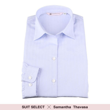 【WEB限定/OUTLET/汚れ・キズ等有】【SUIT SELECT×Samantha Thavasa】リボン&フリル取り外しスキッパー/ブルー×ドビーストライプ/形態安定