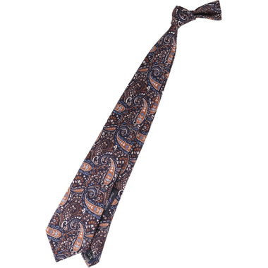 【発送在庫あり】【SL】コットンシルクペイズリーネクタイ 8.5cm幅/ネイビー×ブラウン/Finest fabrics by COMO ITALY