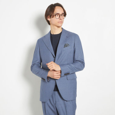 【CLASSICO TAPERED】【春夏】3釦段返りシングルスーツ 2タック/ブルー×ハウンドトゥース/ウエストムーブ/DRAGO lanificio in billa fabric made in italy/※裾上げ必要