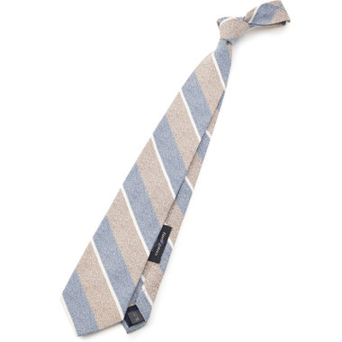 【SILVER LINE】コットンシルクストライプネクタイ 8.5cm幅/ベージュ×ブルー/Finest fabrics by COMO ITALY