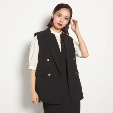 【セットアップ対応】4釦1ツ掛けのテーラードジレ/ブラック