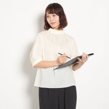 【5分袖】ハイネックブラウス/アイボリー