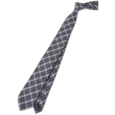 【BLACK LINE】ウールシルクチェックネクタイ 7.5cm幅/グレー