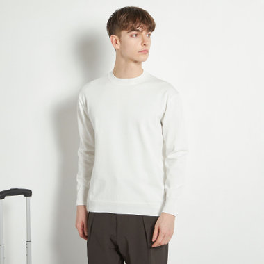 【RBC】コットンブレンドクルーネックニット/ホワイト/マシンウォッシャブル/「UVカット」「接触冷感」