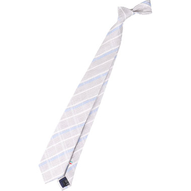 【BLACK LINE】シルクコットンリネンチェックネクタイ 7.5cm幅/グレー×ホワイト×サックス