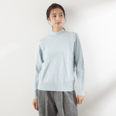 ケーブルハイネックニット/ブルー