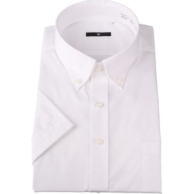 【発送在庫あり】【BLACK LINE/半袖】【形態安定】ボタンダウンドレスワイシャツ/ホワイト×ドビーストライプ