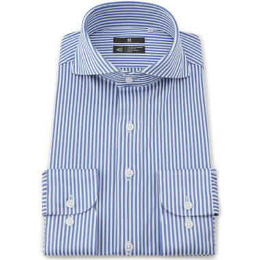 【発送在庫あり】【WEB限定】【BLACK LINE】ホリゾンタルワイドワイシャツ/ネイビー＆ホワイト×ストライプ/「4S」スーパーノンアイロン・ストレッチ