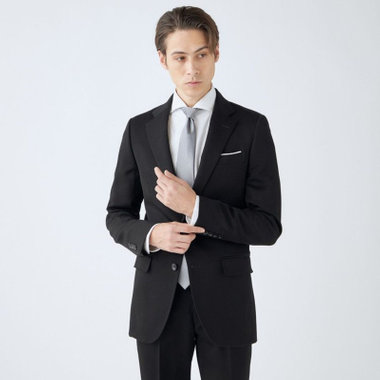 【WEB限定/OUTLET/汚れ・キズ等有】【CLASSICO TAPERED】【年間】【フォーマル対応可】2釦シングルフォーマルスーツ 1タック/ブラック×ソリッド/ウエストサイドアジャスター仕様/※裾上げ必要