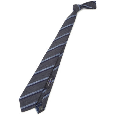 【BLACK LINE】シルクブレンド ストライプ柄ネクタイ 7.5cm幅 / グレー×ブルー