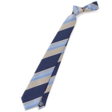 【BLACK LINE】ポリエステルストライプネクタイ 7.5cm幅/ネイビー×ベージュ/ウォッシャブル