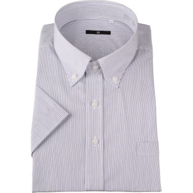 【BL/半袖】【形態安定】ボタンダウンドレスワイシャツ/ホワイト×ネイビーストライプ