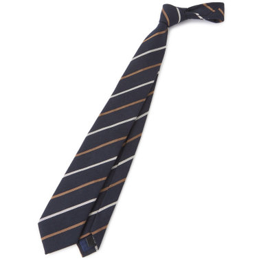 新品未使用 BUNELLO CUCINELLI ネイビー ストライプ ネクタイ BL】ウールシルクストライプネクタイ 7.5cm幅/ネイビー(B26AH