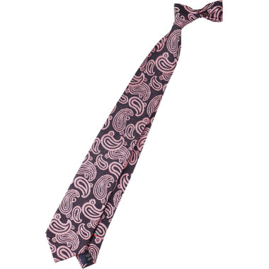 【発送在庫あり】【SL】シルクコットンリネンペイズリーネクタイ 8.0cm幅/ワイン×ネイビー