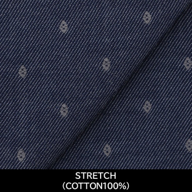 【日本製】【パターンオーダー】ワイシャツ・ドレスシャツ/ネイビー×小紋柄/ストレッチ素材/(COTTON100%), 紺濃色, FR