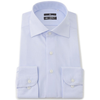 【BLACK LINE】ワイドカラーワイシャツ/ブルー×ドビーストライプ/「4S」スーパーノンアイロン・ストレッチ