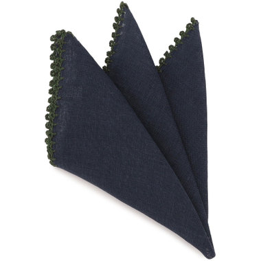 リネンポケットチーフ/ネイビー+グリーントリミング