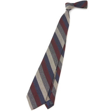  【SILVER LINE】コットンウールシルクストライプネクタイ 8.5cm幅/ネイビー×グレー×ワイン/ITALIAN FABRICS