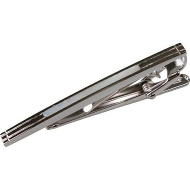 ネクタイピン タイクリップ 58mm×3mm/シルバー+白蝶貝