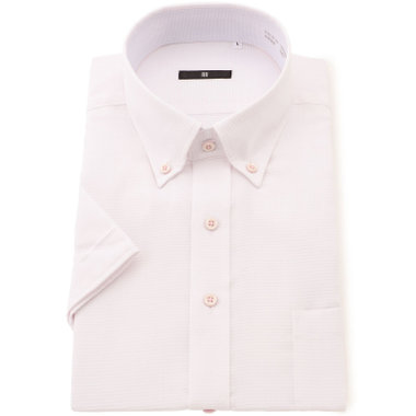 【WEB限定/OUTLET/汚れ・キズ等有】【BLACK LINE/半袖】【形態安定】ボタンダウンドレスワイシャツ/ペールピンク＆ホワイト×ボーダー/襟裏別布/釦付糸：ピンク