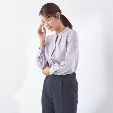 【SL/長袖】バンドカラー比翼仕様/パープル/「ストレッチ」「通気性」「吸水・速乾」