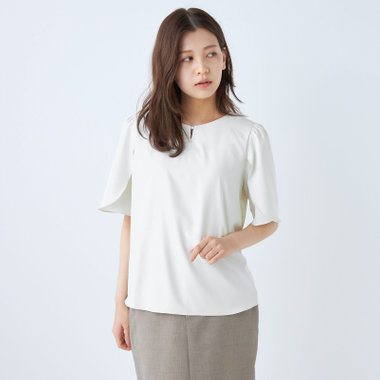 【SILVER LINE/5分袖】フラワースリーブプルオーバー/ライムイエロー