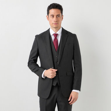 【SLIM TAPERED】【年間】 2釦シングルスリーピーススーツ 0タック/ ダークブラウン×デジタルデニム  /ウエストシャーリング/ 4S TAKE OUT SUITS / ※パンツ裾上げ済仕様
