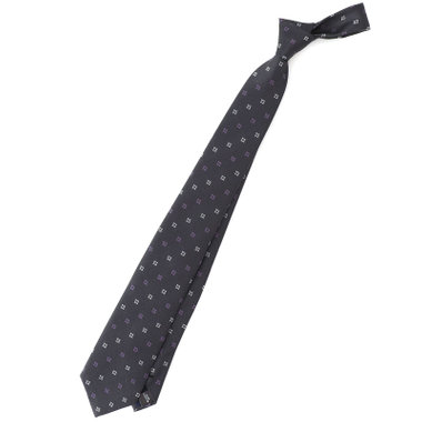 【BLACK LINE】シルクブレンド小紋ネクタイ 7.5cm幅/グレー