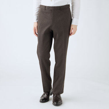 【SLIM TAPERED】【秋冬】ポリエステル0タックテーパードパンツ/ブラウン/ウエストムーブ/ウォッシャブル/4S スーパーストレッチ/裾上げ済み仕様
