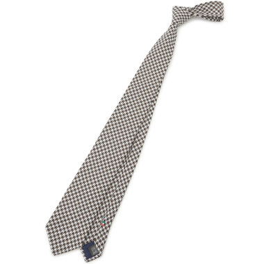 【BLACK LINE】シルクリネンコットンチェックネクタイ 7.5cm幅/ブラウン×ホワイト