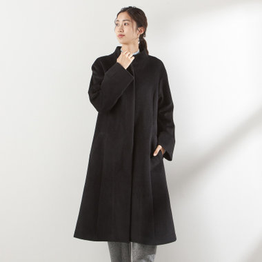 スタンドカラーロングコート/ブラック