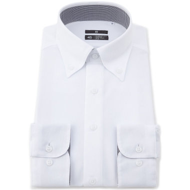 【発送在庫あり】【WEB限定】【BLACK LINE】ボタンダウンカラーワイシャツ/ホワイト×ドビー/襟袖裏別布：ハウンドトゥース「4S」スーパーノンアイロン・ストレッチ